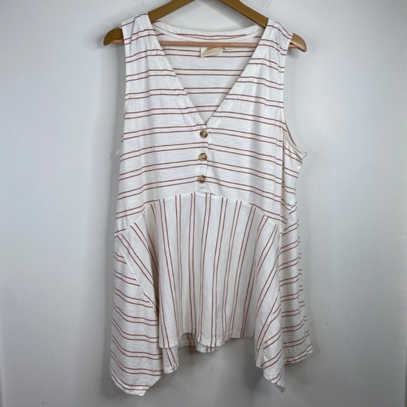 Anthropologie Maeve Alayne Tunic Top XL Babydoll Cottage Y2K Fairy White Stripe - Picture 4 of 11